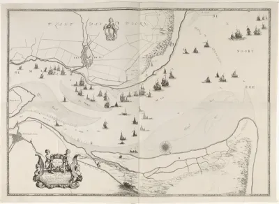 Kaart van de Maasmonding met postroutes