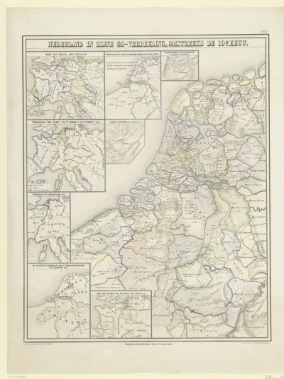 Kaart van de Nederlanden omstreeks de tiende eeuw