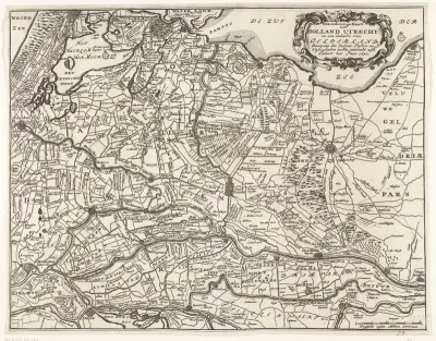 Kaart van de provincies Holland, Utrecht en Gelderland met de vestingen en forten gebouwd tijdens de oorlog in 1672