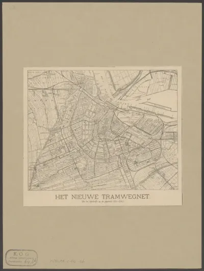 Kaart van de regio Amsterdam met een netwerk van tramlijnen