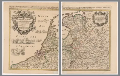 Kaart van de Republiek der Zeven Verenigde Nederlanden en omliggende gebieden, bestaande uit twee delen