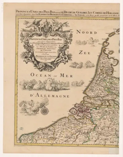 Kaart van de Republiek der Zeven Verenigde Nederlanden en omliggende gebieden (linkerdeel)