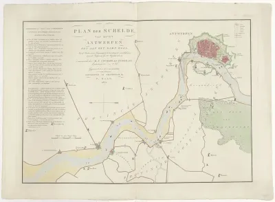 Kaart van de Schelde met de posities van de Nederlandse oorlogsschepen, 1831