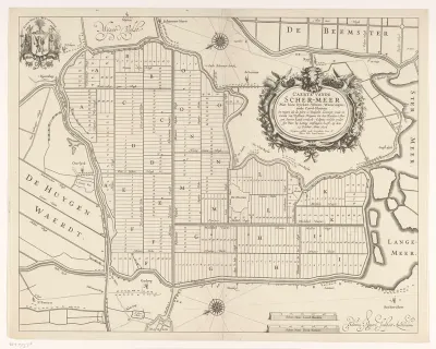 Kaart van de Schermer na voltooiing van de bedijking en verloting van de kavels, 1635