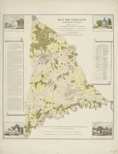 Kaart van de slagen bij Waterloo, 1815