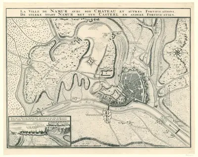Kaart van de stad Namen met het kasteel, belegerd door de geallieerden, 1695