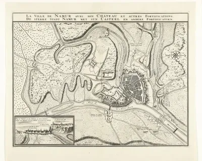 Kaart van de stad Namen met het kasteel, belegerd door het Franse leger, 1692