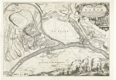 Kaart van de stad Namen met het kasteel, belegerd door het Franse leger, 1692