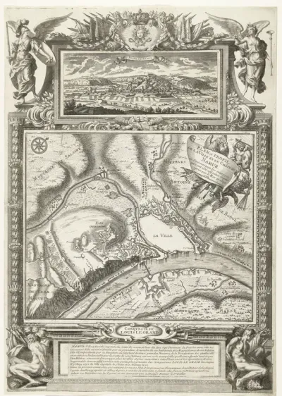 Kaart van de stad Namen met het kasteel, belegerd en ingenomen door het Franse leger, 1692