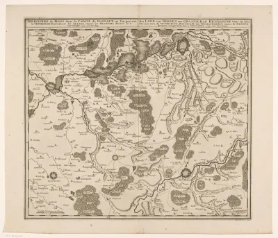 Kaart van de streek in Henegouwen tussen Mons (Bergen), Condé en Maubeuge, waar de slag bij Malplaquet plaatsvond in 1709