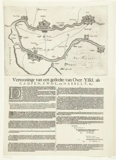 Kaart van de streek tussen Kampen, Zwolle en Hasselt, 1657