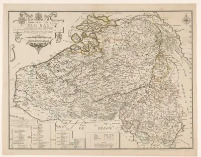 Kaart van de verdeling van de zuidelijke provinciën van Nederland na de vrede van Utrecht, Restatt en Antwerpen