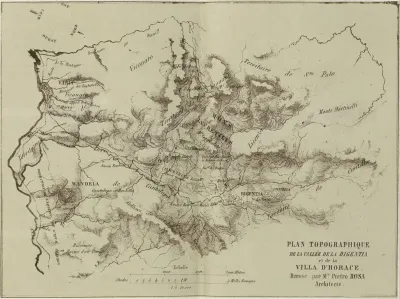Kaart van de villa van Horatius en de vallei van Digentia