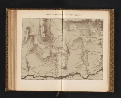 Kaart van de villa van Horatius met omgeving, in de regio van Roccagiovine