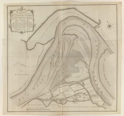 Kaart van de Waal rond Herwen en de Bijlandse Waard
