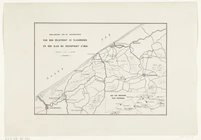 Kaart van de westkust van Vlaanderen tussen Oostende en Nieuwpoort, 1600