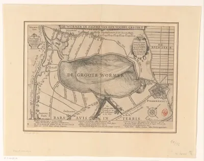 Kaart van de Wormer en Engewormer in de vorm van een vogel, 1625