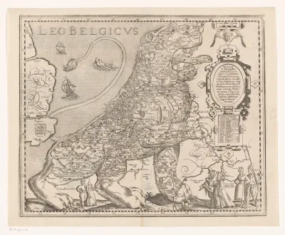 Kaart van de Zeventien Provinciën in de vorm van de Nederlandse leeuw