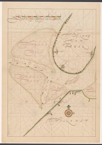 Kaart van een deel van de Kop van Noord-Holland, Zuid-Texel en de omliggende zandbanken