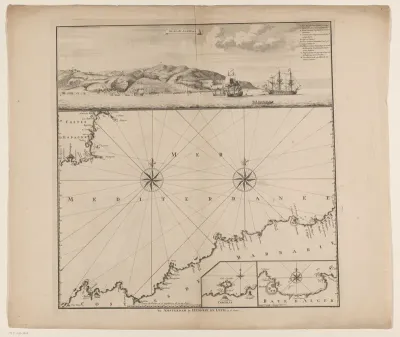 Kaart van een deel van de kust van Algerije en een gezicht op Algiers