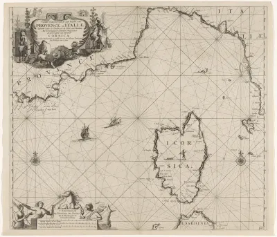 Kaart van een deel van de Middellandse Zeekust van Frankrijk en de noordkust van Italië