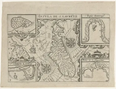 Kaart van een deel van het eiland Madagaskar, 1595