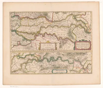 Kaart van een deel van het verloop van de Rijn, de Waal en de Maas