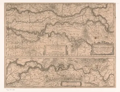 Kaart van een deel van het verloop van de Rijn, de Waal en de Maas