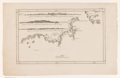 Kaart van en gezichten op de kust van Tasmanië