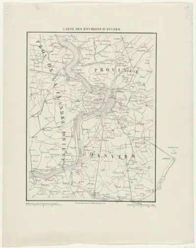 Kaart van en omgeving van Antwerpen, 1832