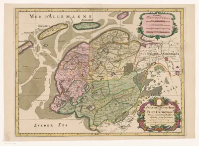 Kaart van Friesland en een deel van Groningen, Drenthe en Overijssel