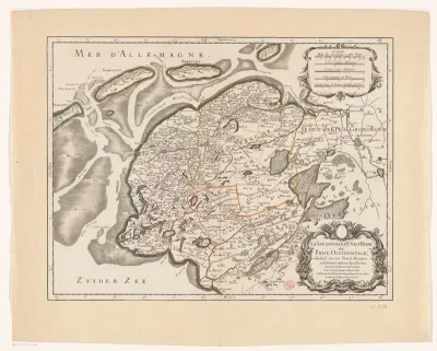 Kaart van Friesland en een deel van Groningen, Drenthe en Overijssel