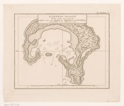 Kaart van het atol Kiritimati in de Grote Oceaan, door James Cook in 1777 ontdekt