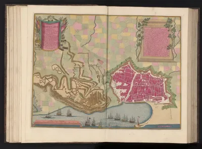 Kaart van het beleg van Barcelona, 1706