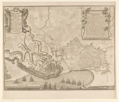Kaart van het beleg van Barcelona, 1706