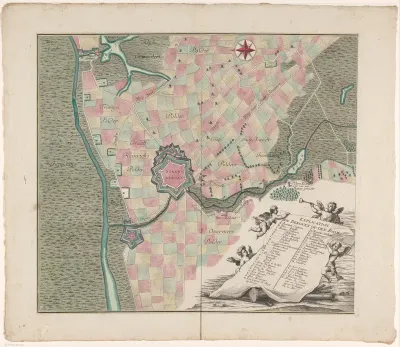 Kaart van het Beleg van Bergen op Zoom, 1747 (linkerdeel)