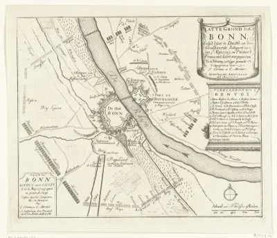 Kaart van het beleg van Bonn door de Geallieerden, 1703