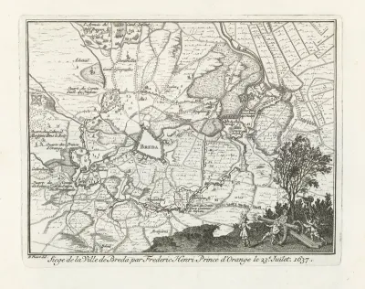 Kaart van het beleg van Breda door Frederik Hendrik, 1637
