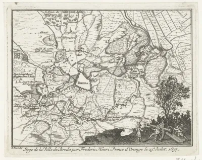 Kaart van het beleg van Breda door Frederik Hendrik, 1637