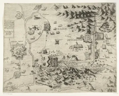 Kaart van het beleg van de vesting Gradisca, 1616
