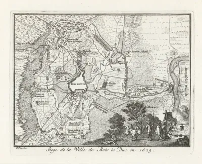 Kaart van het beleg van Den Bosch door Frederik Hendrik, 1629
