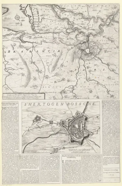 Kaart van het beleg van Den Bosch en een plattegrond van de stad, 1629