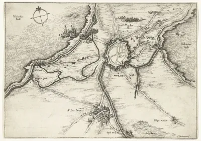 Kaart van het beleg van Hulst door Frederik Hendrik, 1645