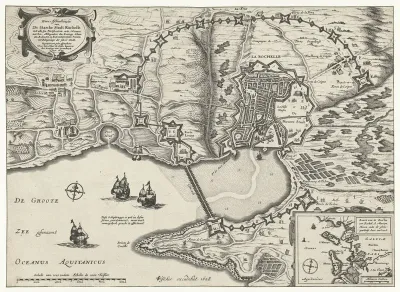 Kaart van het beleg van La Rochelle, 1627-1628
