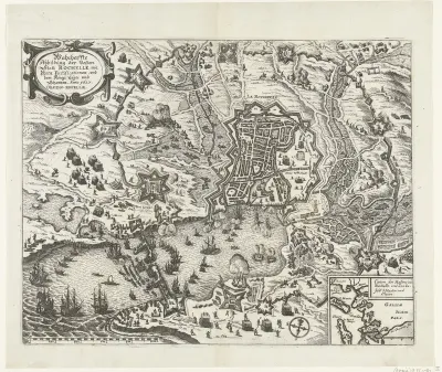 Kaart van het beleg van La Rochelle, 1627-1628