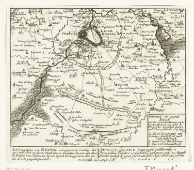 Kaart van het beleg van Lille, 1708