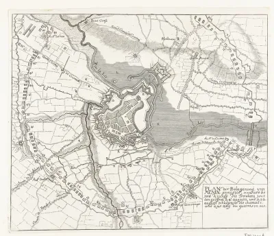 Kaart van het beleg van Menen, 1706