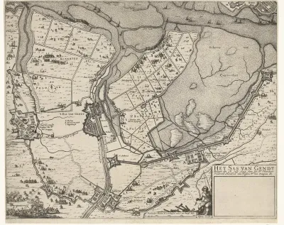 Kaart van het beleg van Sas-van-Gent, 1644