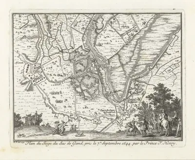 Kaart van het beleg van Sas-van-Gent door Frederik Hendrik, 1629