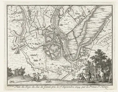 Kaart van het beleg van Sas-van-Gent door Frederik Hendrik, 1629